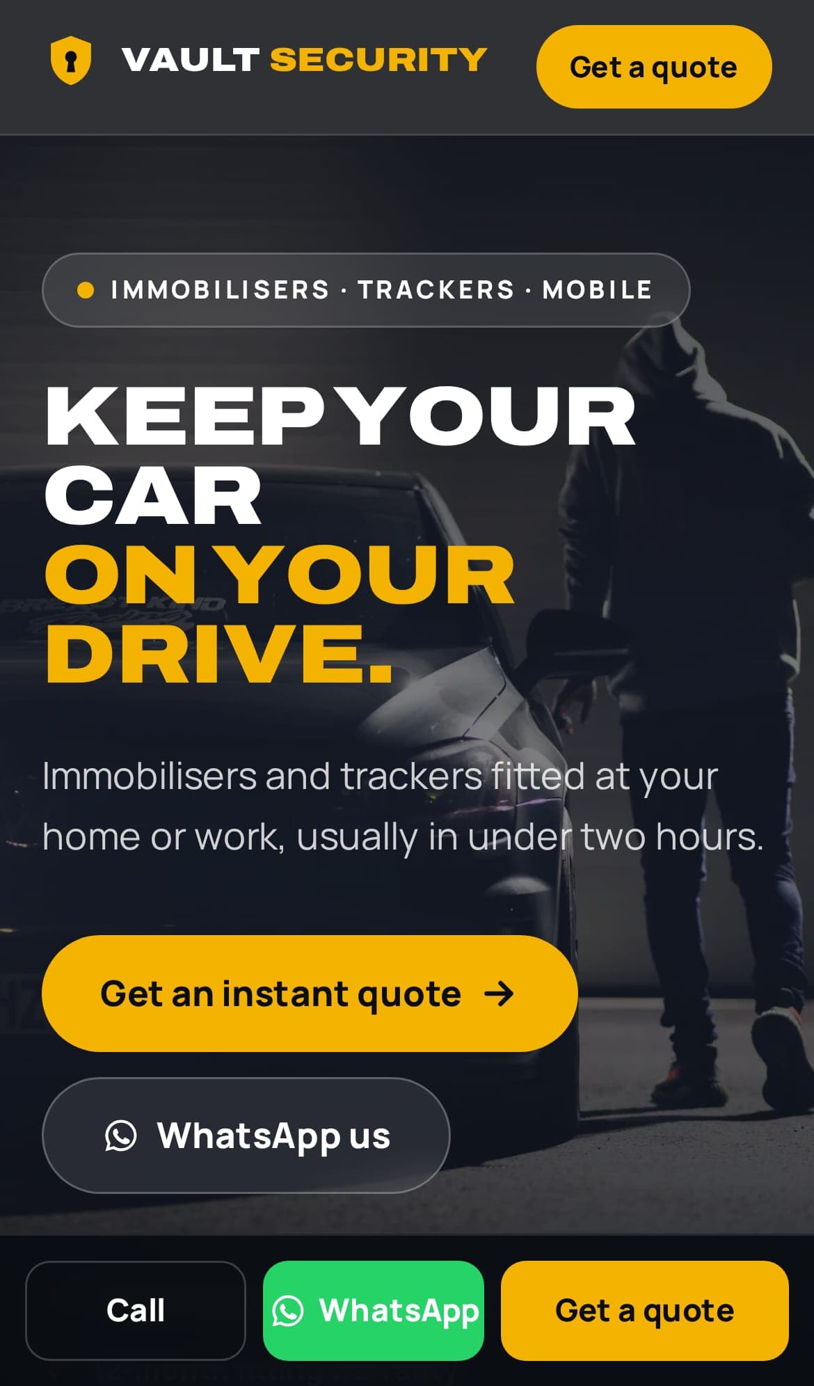 Example vehicle security website on a phone